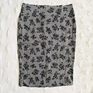 Floral Black and White Pencil Skirt